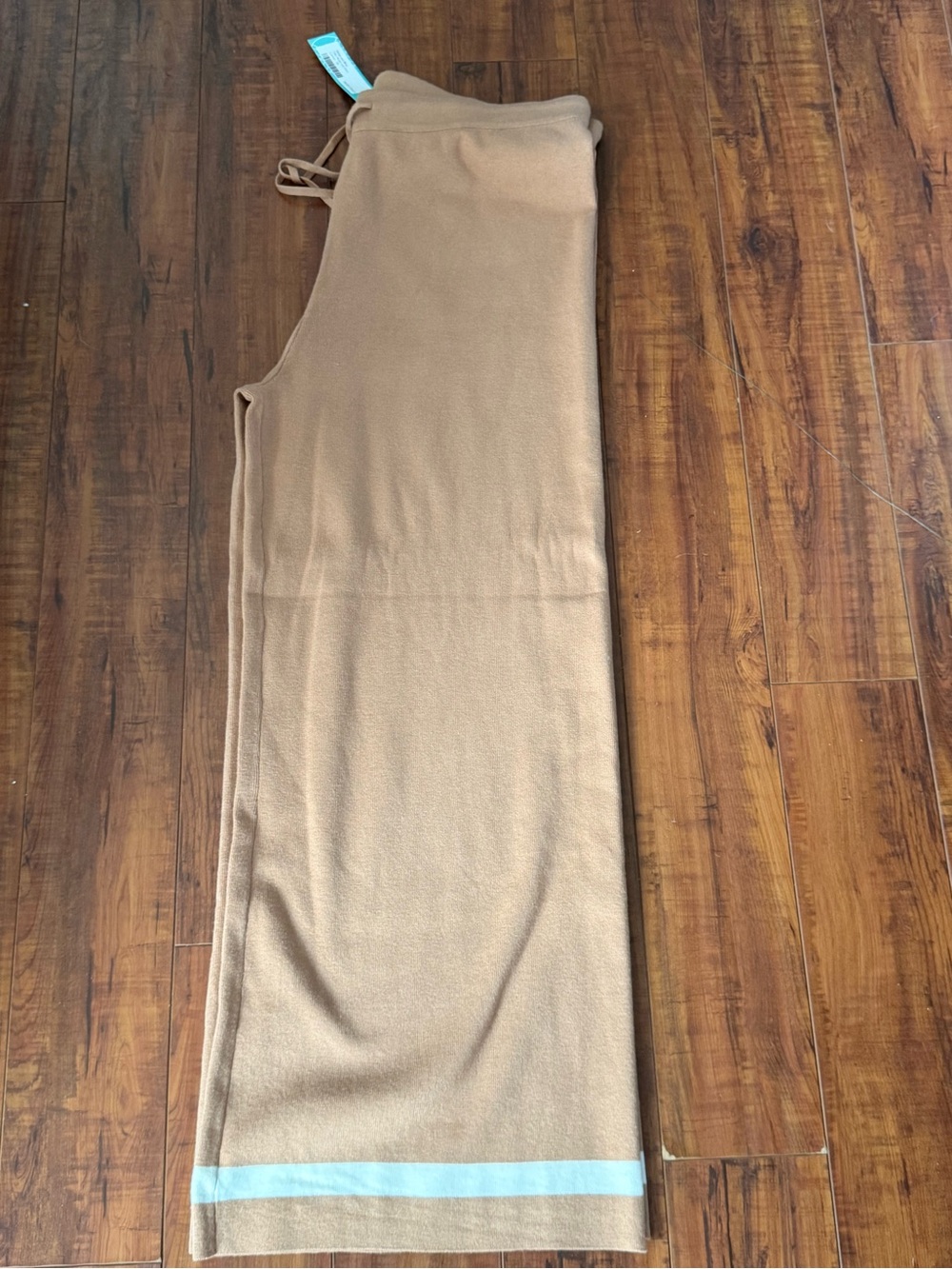 Skies Are Blue Camel Wide-Leg Lounge Pants with cream Hem
